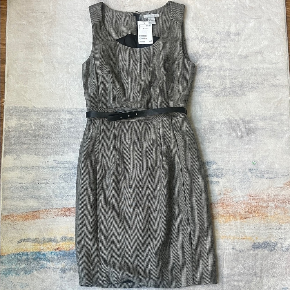 (267)H&M Gray Midi Dress with Black Belt